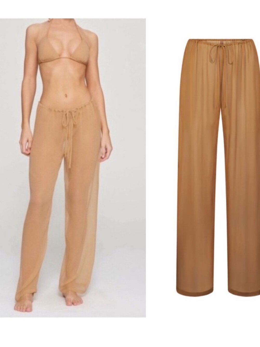 NWT Skims Silk Crinkle Chiffon Coverup Pants Ochre XS